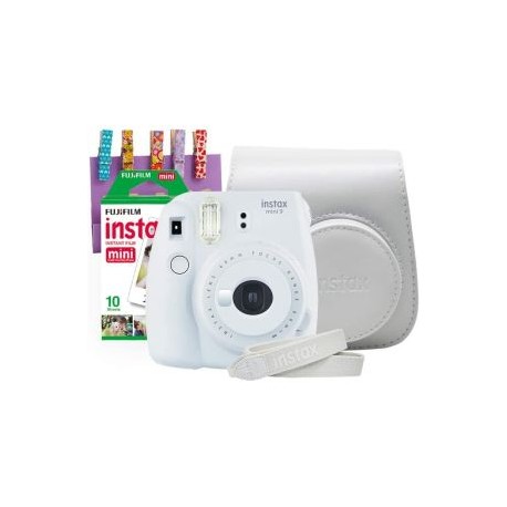 CAMARA INSTANTANEA INSTAX MINI 9 HUMO BLANCO + PINZAS + FUNDA + CORREA + CARTUCHO 10 FOTOS